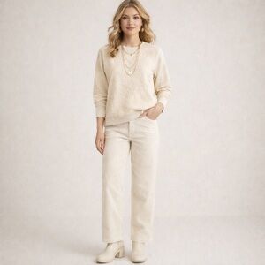 LRL Lauren Jeans Co Cream Crew Neck Sweatshirt Women's Lg Lace Front Early 2000s